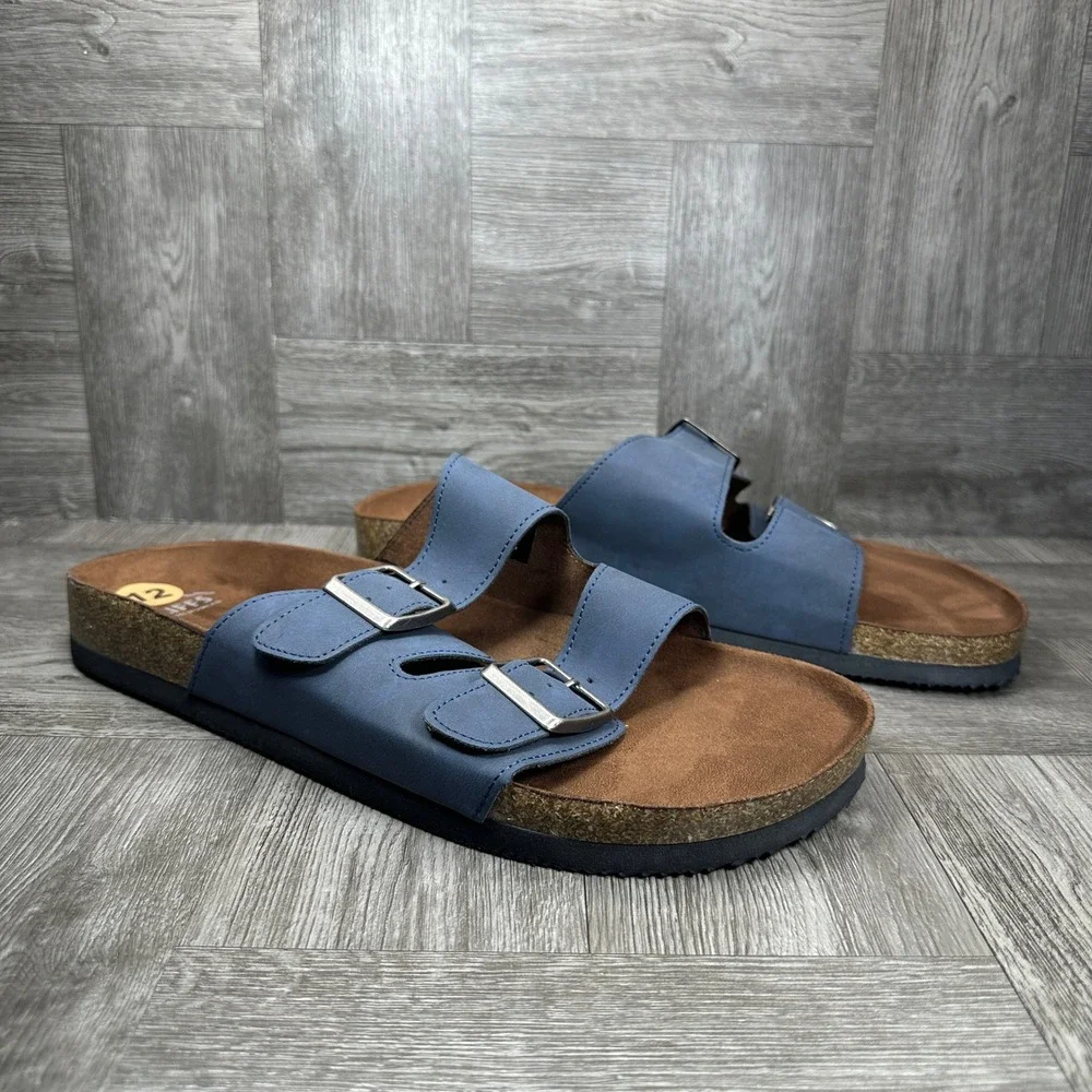 Cliffs by White Mountain Sandals Mens 12 Blue Double Strap Casual Slide NEW